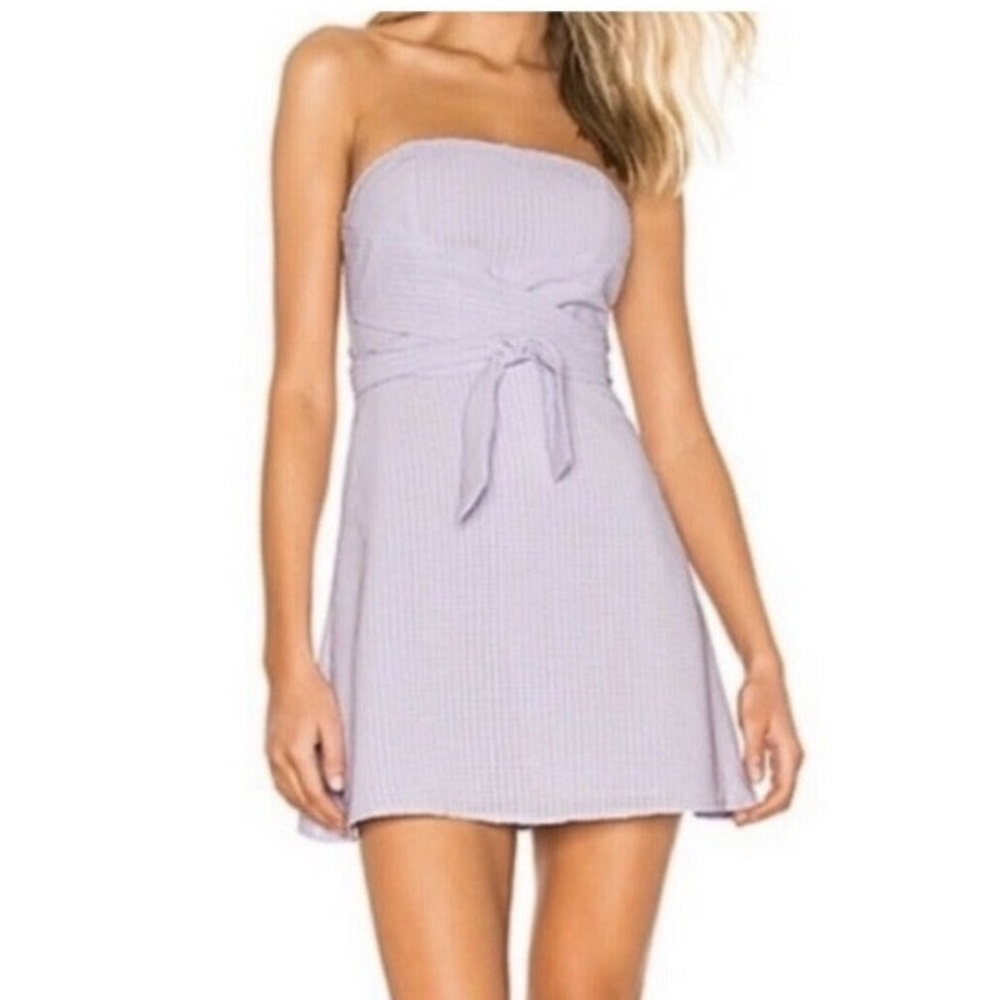 REVOLVE Superdown Strapless Mini Dress Gingham Lilac Bow Detail Size XS